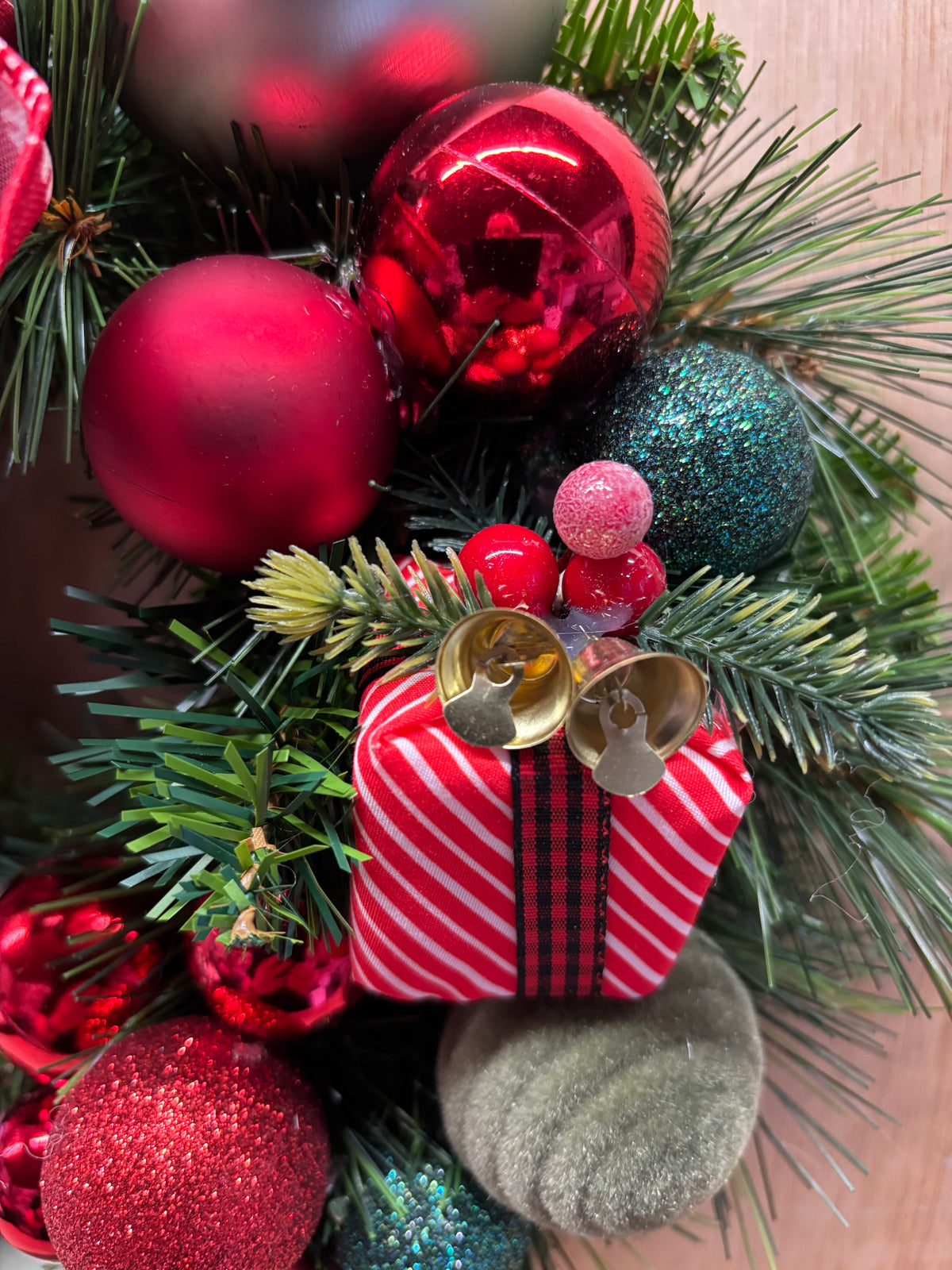 Green and Red Penguin Wreath