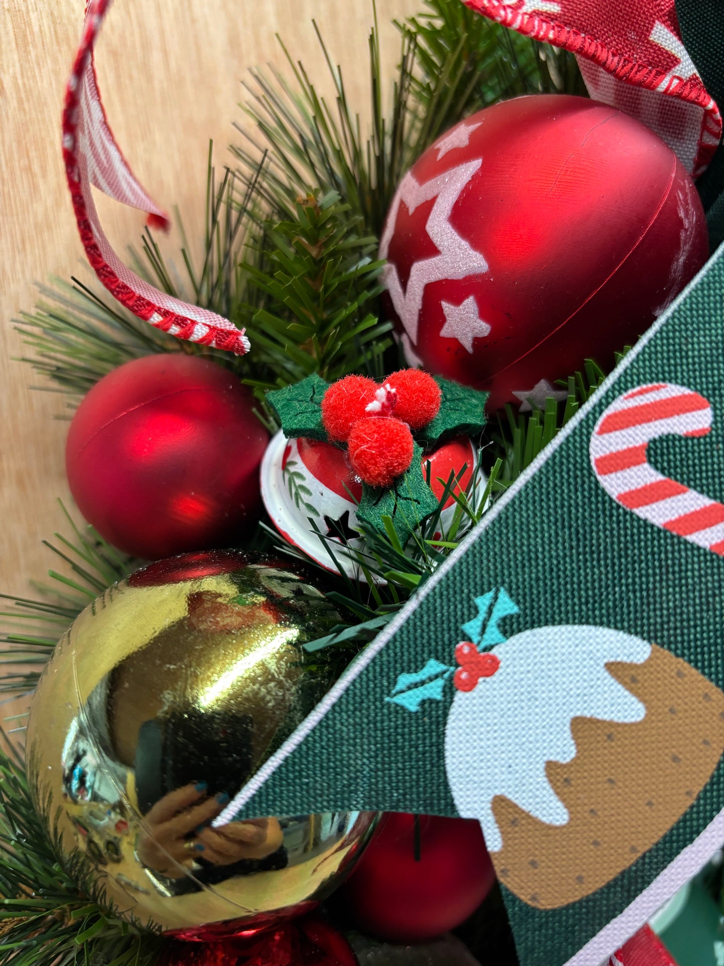 Green and Red Penguin Wreath